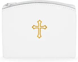 Genuine Leather Rosary Pouch with Zipper and Cross Imprint - Rosary Beads Holder Case for Men and Women