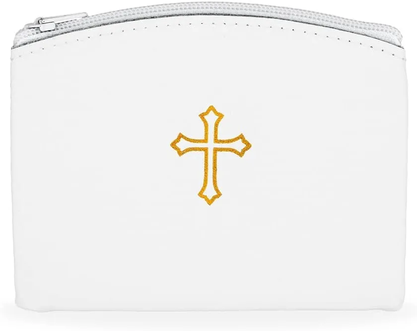Genuine Leather Rosary Pouch with Zipper and Cross Imprint - Rosary Beads Holder Case for Men and Women