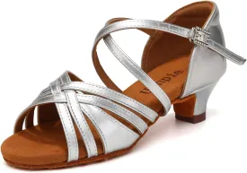 Girls Latin Salsa Ballroom Dance Shoes Low Heel Performance Practice Dancing Shoes for Kids