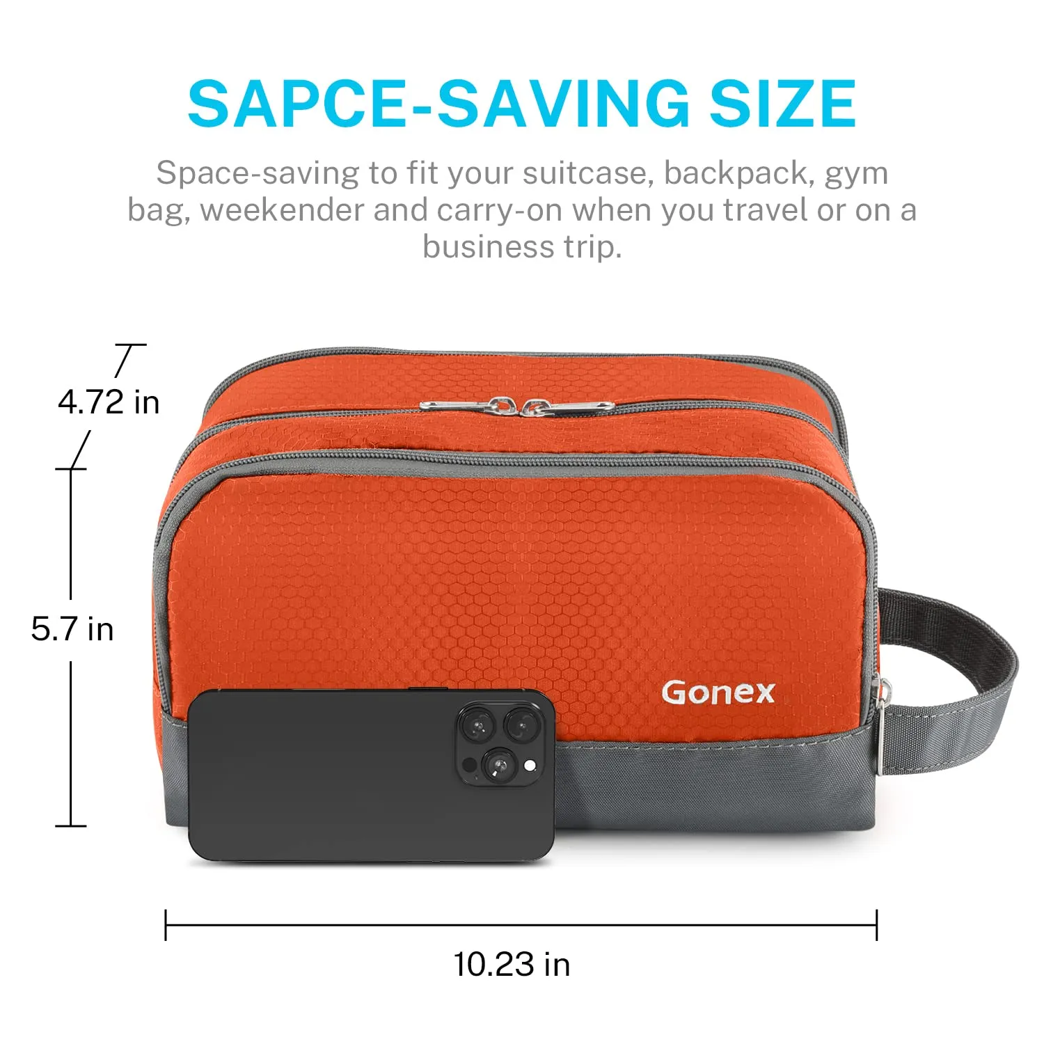 Gonex Travel Toiletry Bag Nylon, Dopp Kit Shaving Bag Toiletry Organizer Orange