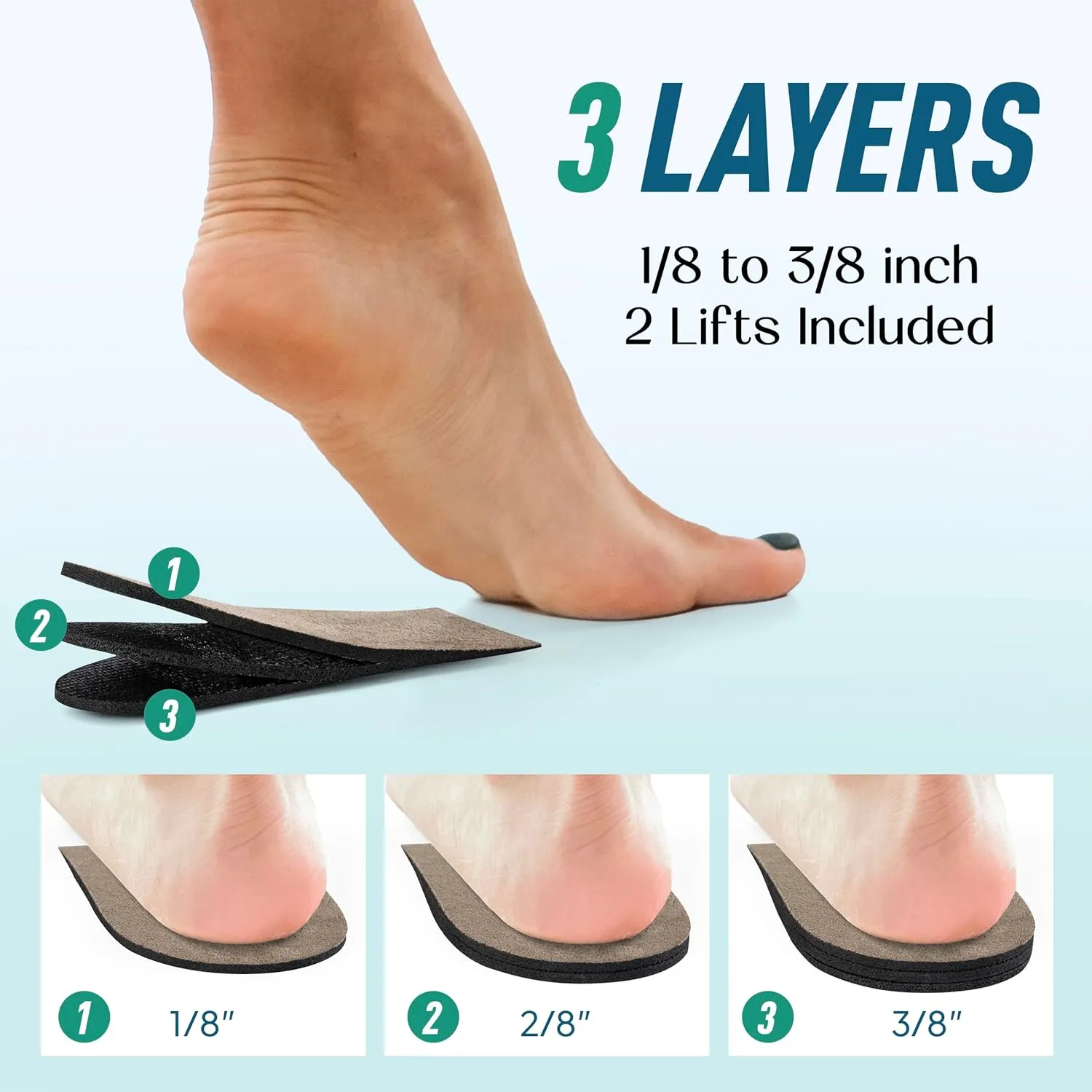 Heel Lifts for Women and Men Adjustable Shoe Lifts for Leg Length Discrepancy (Medium, 2, Count)