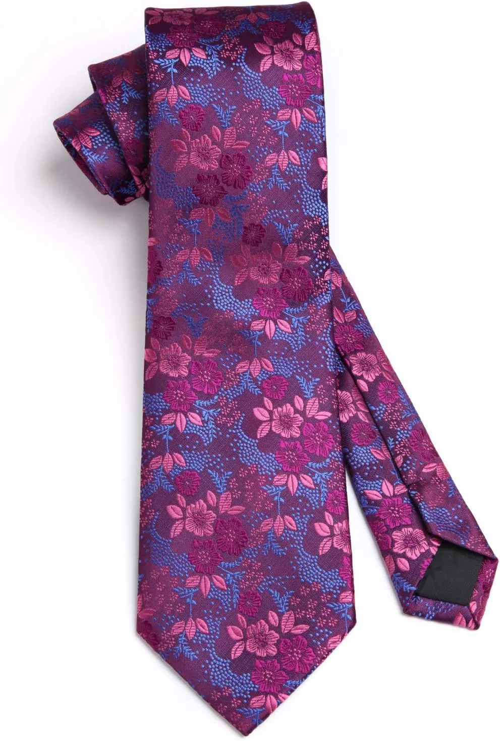 HISDERN Extra Long Ties for Men Classic Floral Tie and Pocket Square Elegant Silk Necktie Handkerchief Set Wedding Party