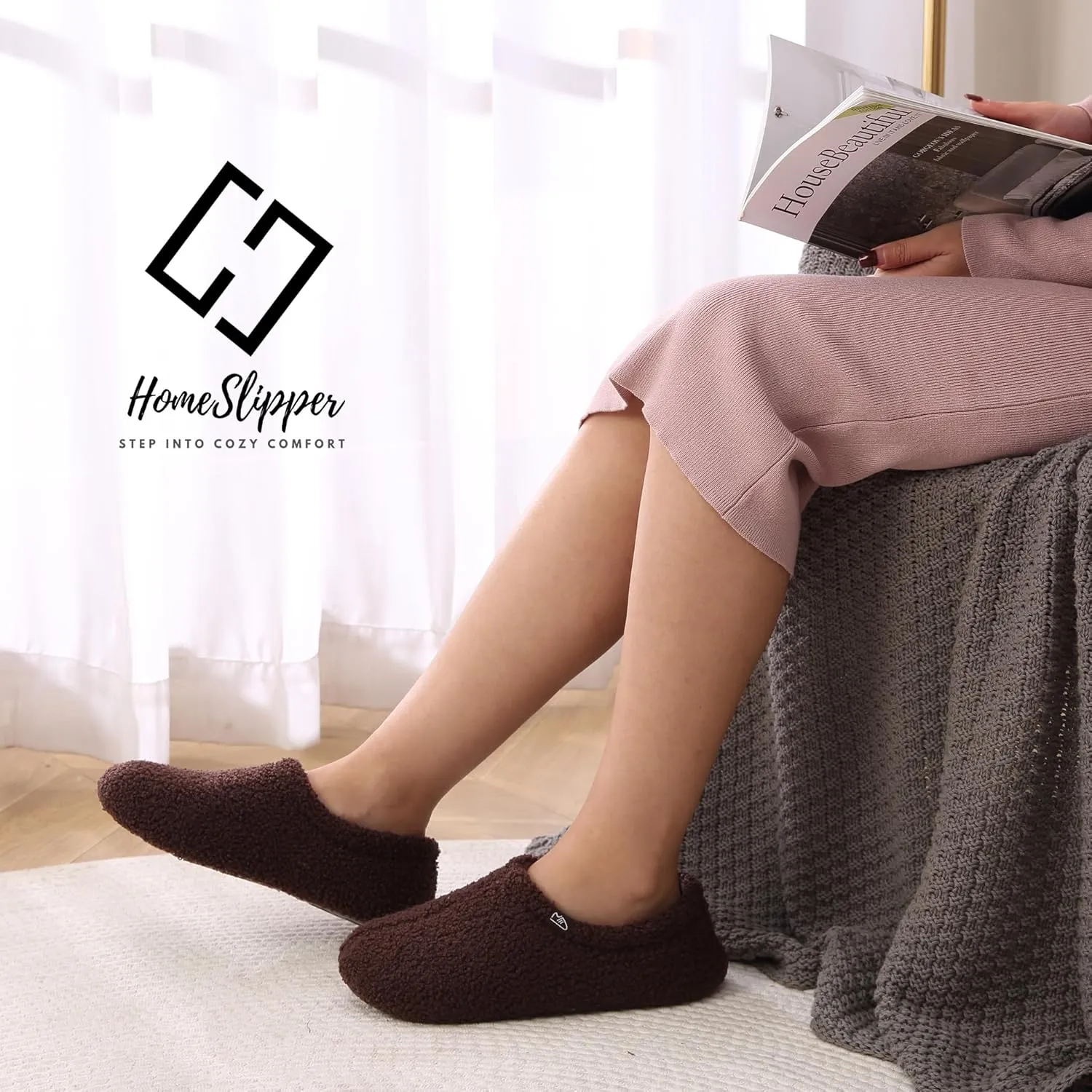 Home Slipper Memory Foam Slippers for Women Curly Fuzzy Bedroom House Shoes Non-slip Indoor Slipper Booties