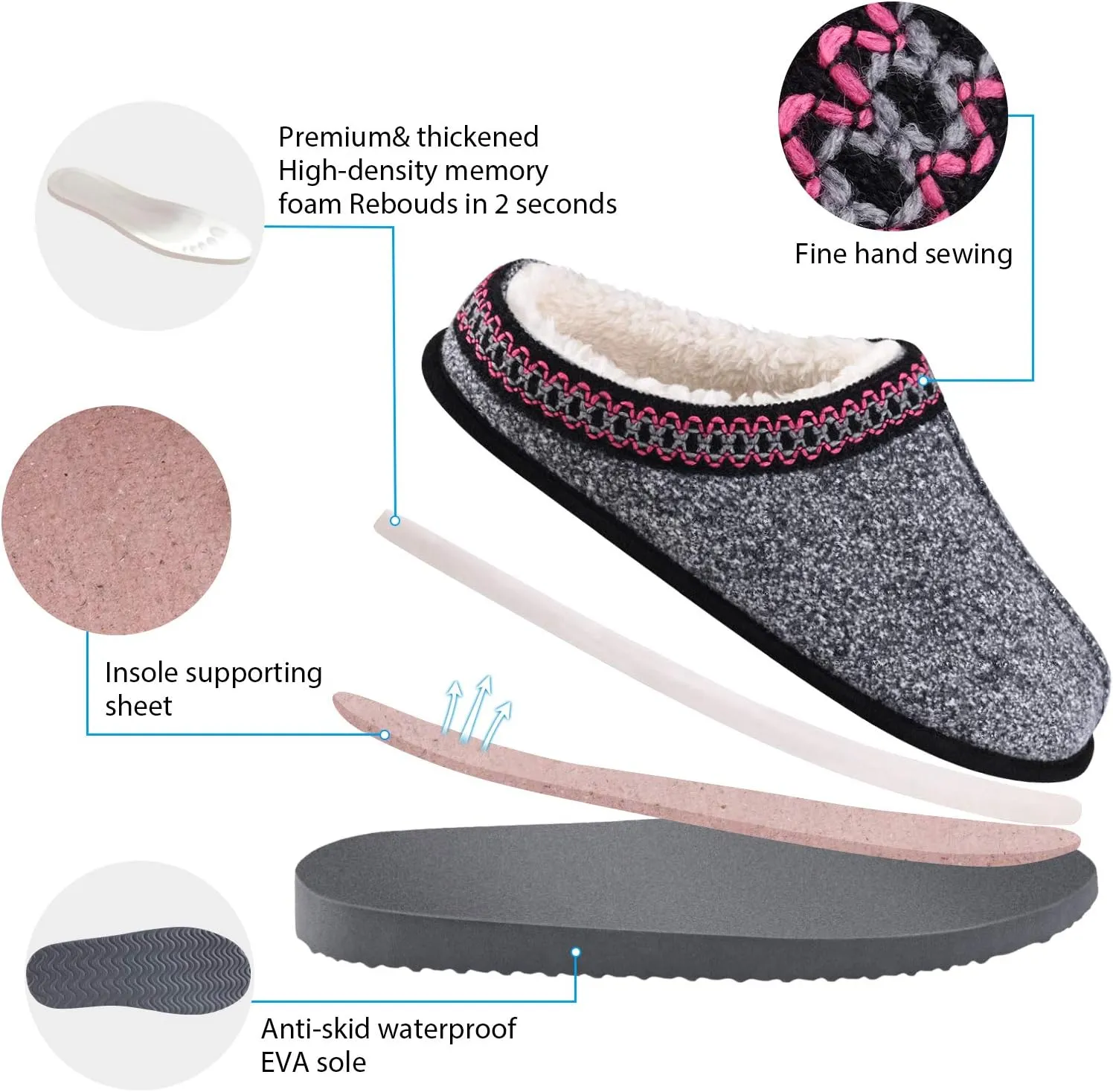 Homitem House Bedroom Slippers for Women Platform Shoes Indoor and Outdoor with Fuzzy Lining Hard Sole Memory Foam Slip on