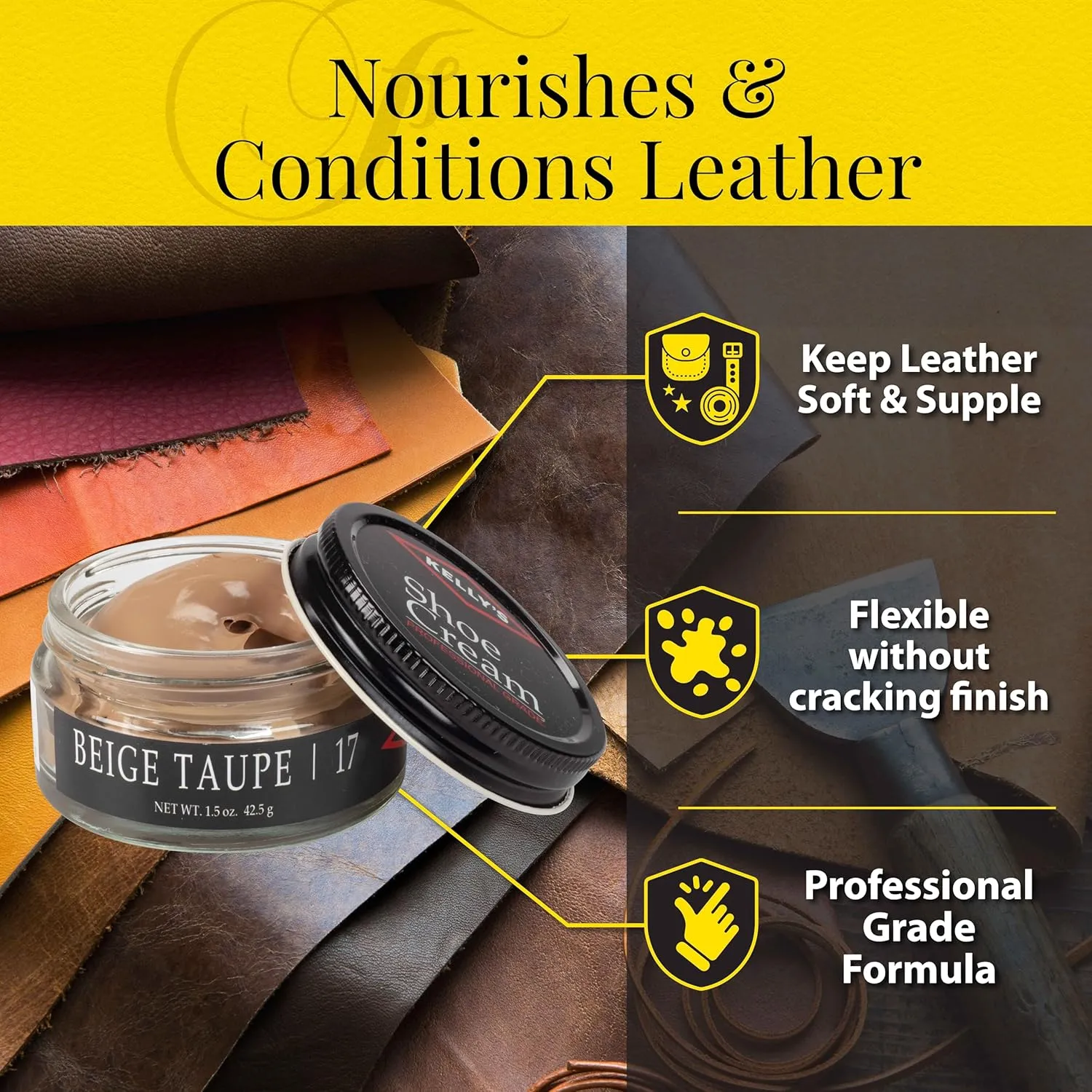 Kelly's Shoe Polish 1.5 oz - Professional Grade Shoe Cream - Condition, Recolor, Polish Leather - Multiple Colors Available