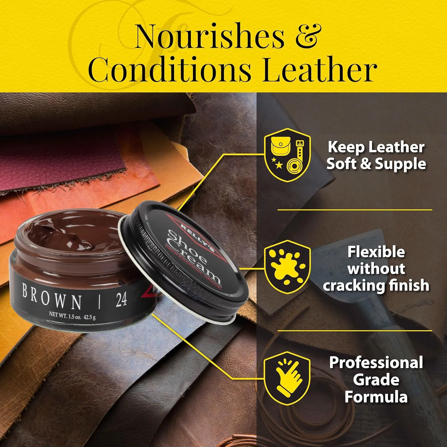 Kelly's Shoe Polish 1.5 oz - Professional Grade Shoe Cream - Condition, Recolor, Polish Leather - Multiple Colors Available