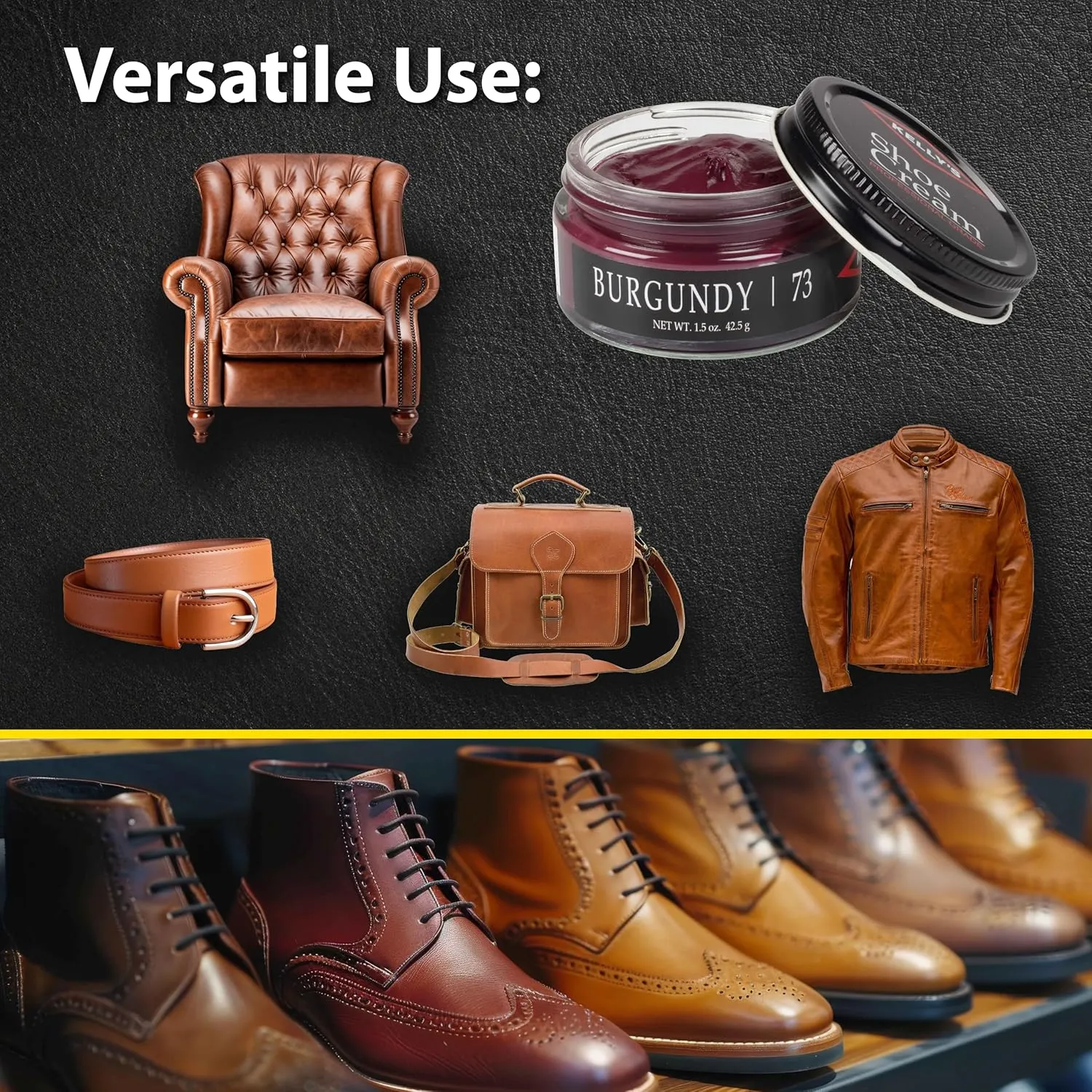 Kelly's Shoe Polish 1.5 oz - Professional Grade Shoe Cream - Condition, Recolor, Polish Leather - Multiple Colors Available