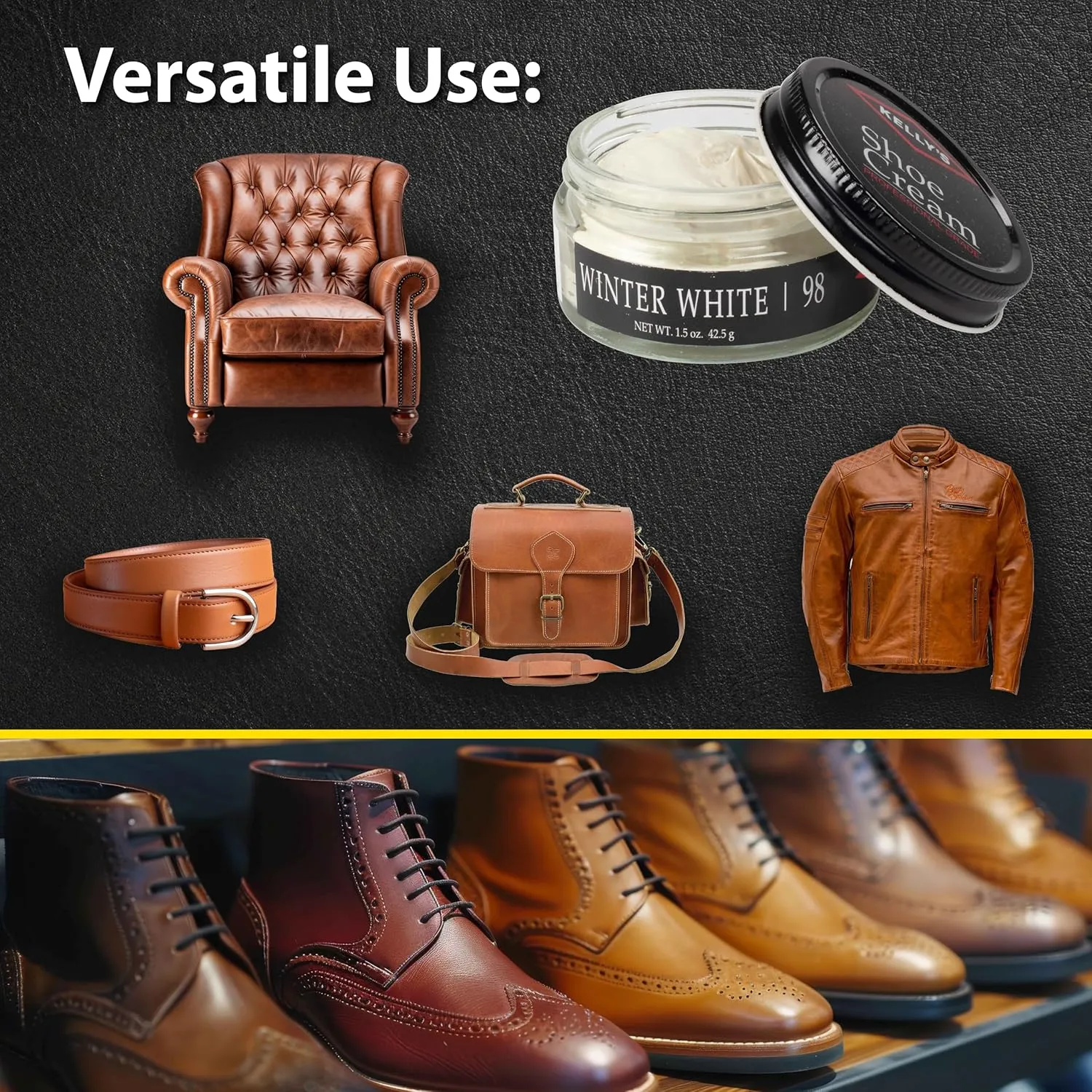 Kelly's Shoe Polish 1.5 oz - Professional Grade Shoe Cream - Condition, Recolor, Polish Leather - Multiple Colors Available