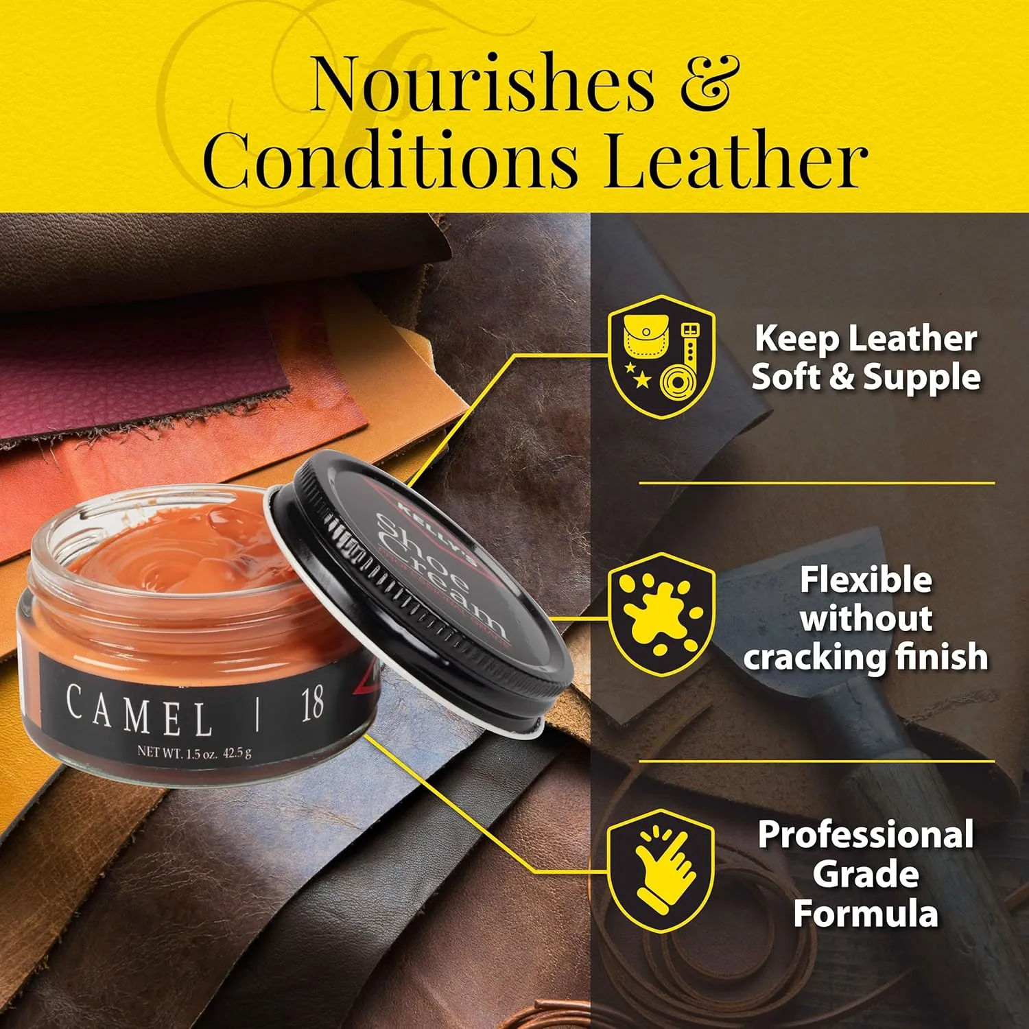 Kelly's Shoe Polish 1.5 oz - Professional Grade Shoe Cream - Condition, Recolor, Polish Leather - Multiple Colors Available