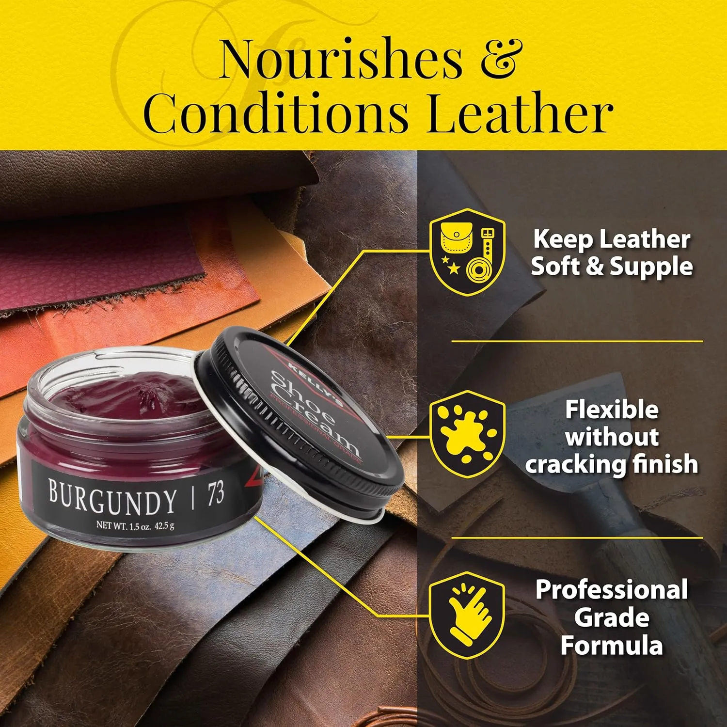 Kelly's Shoe Polish 1.5 oz - Professional Grade Shoe Cream - Condition, Recolor, Polish Leather - Multiple Colors Available