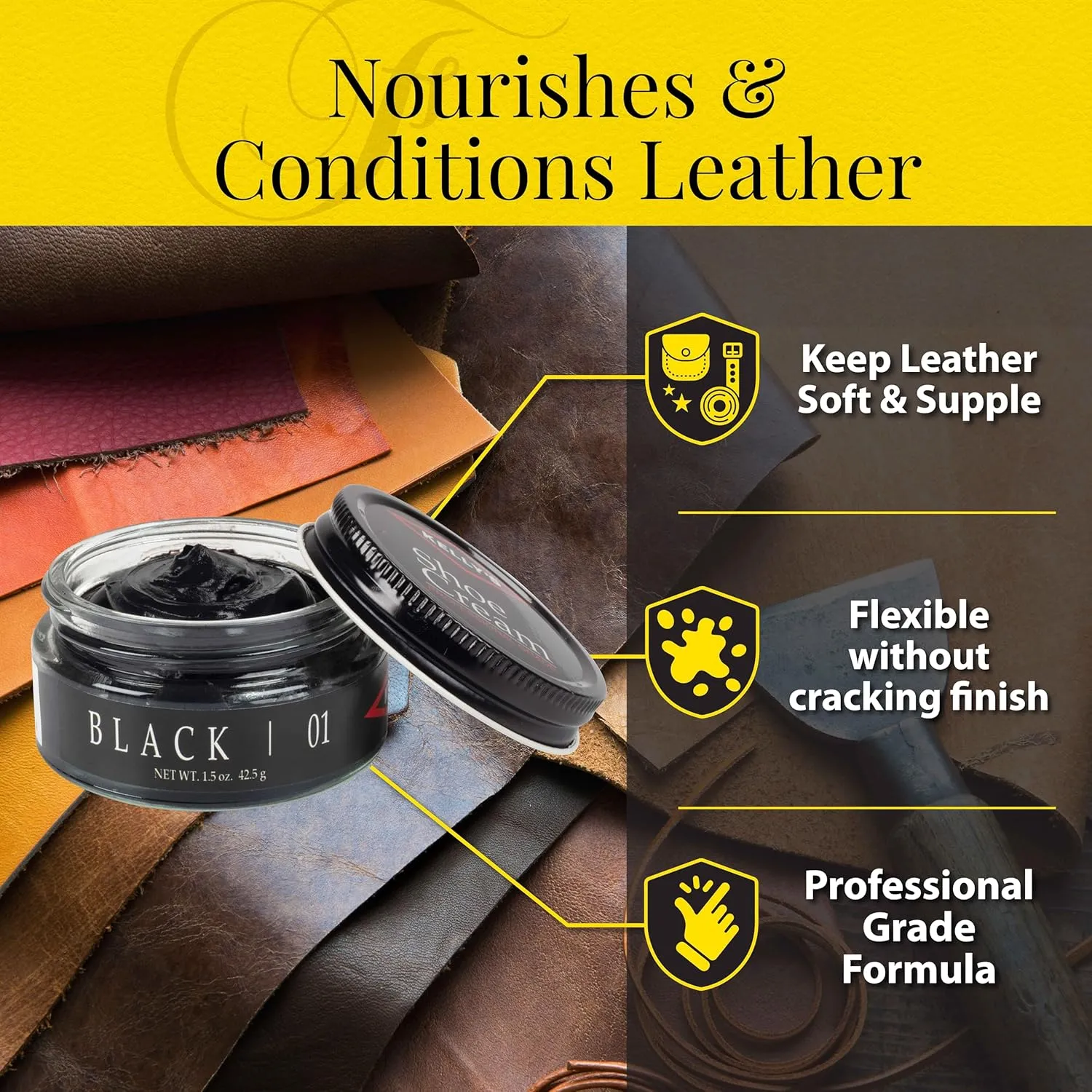 Kelly's Shoe Polish 1.5 oz - Professional Grade Shoe Cream - Condition, Recolor, Polish Leather - Multiple Colors Available