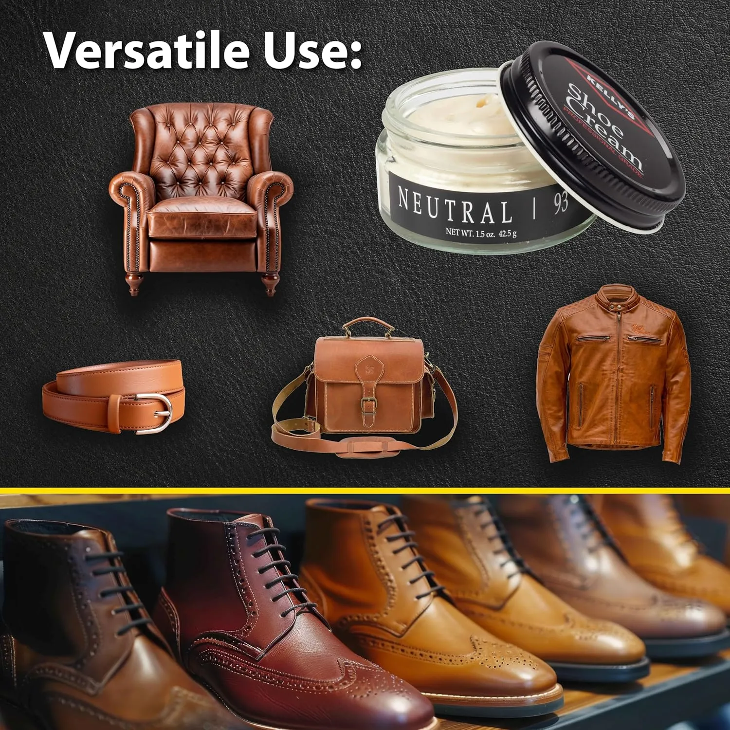 Kelly's Shoe Polish 1.5 oz - Professional Grade Shoe Cream - Condition, Recolor, Polish Leather - Multiple Colors Available