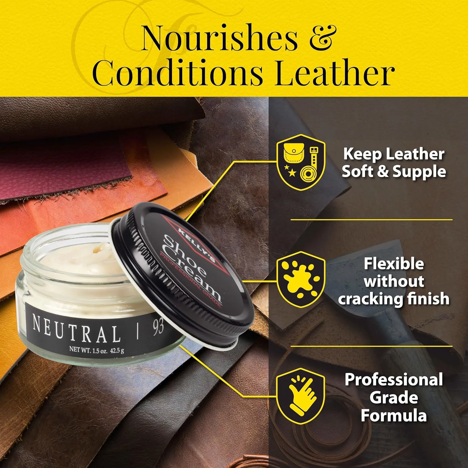 Kelly's Shoe Polish 1.5 oz - Professional Grade Shoe Cream - Condition, Recolor, Polish Leather - Multiple Colors Available