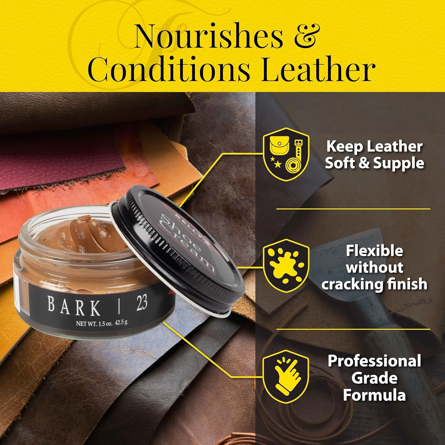 Kelly's Shoe Polish 1.5 oz - Professional Grade Shoe Cream - Condition, Recolor, Polish Leather - Multiple Colors Available