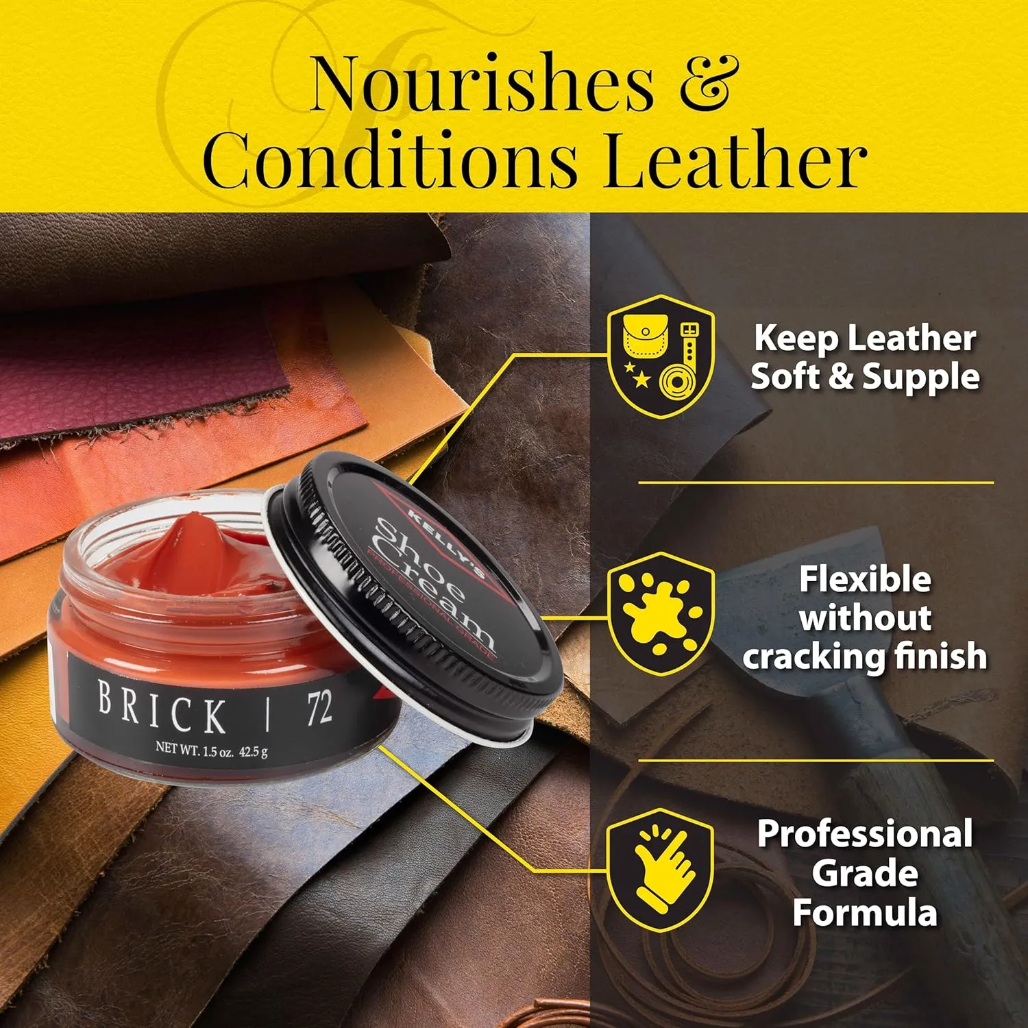 Kelly's Shoe Polish 1.5 oz - Professional Grade Shoe Cream - Condition, Recolor, Polish Leather - Multiple Colors Available