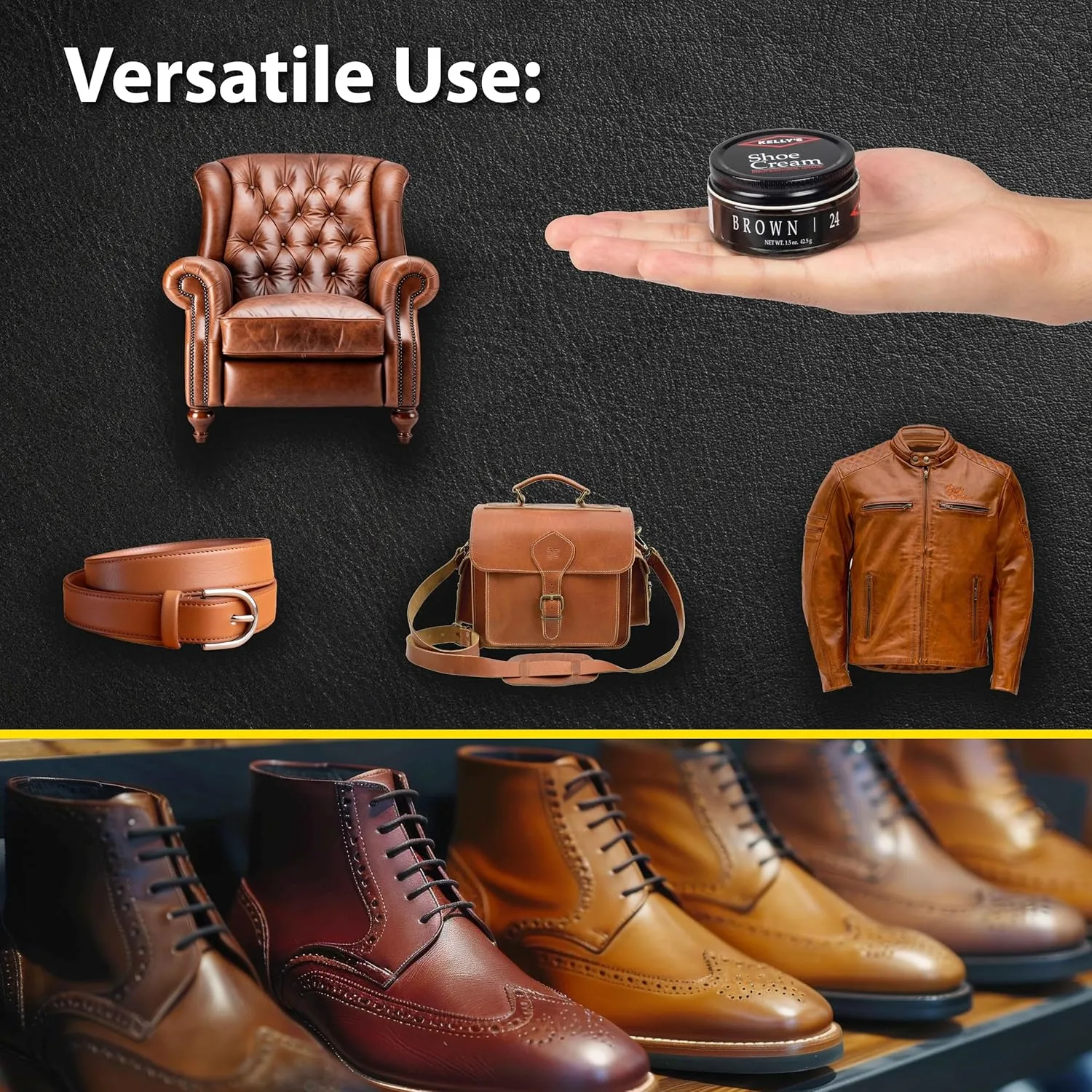 Kelly's Shoe Polish 1.5 oz - Professional Grade Shoe Cream - Condition, Recolor, Polish Leather - Multiple Colors Available