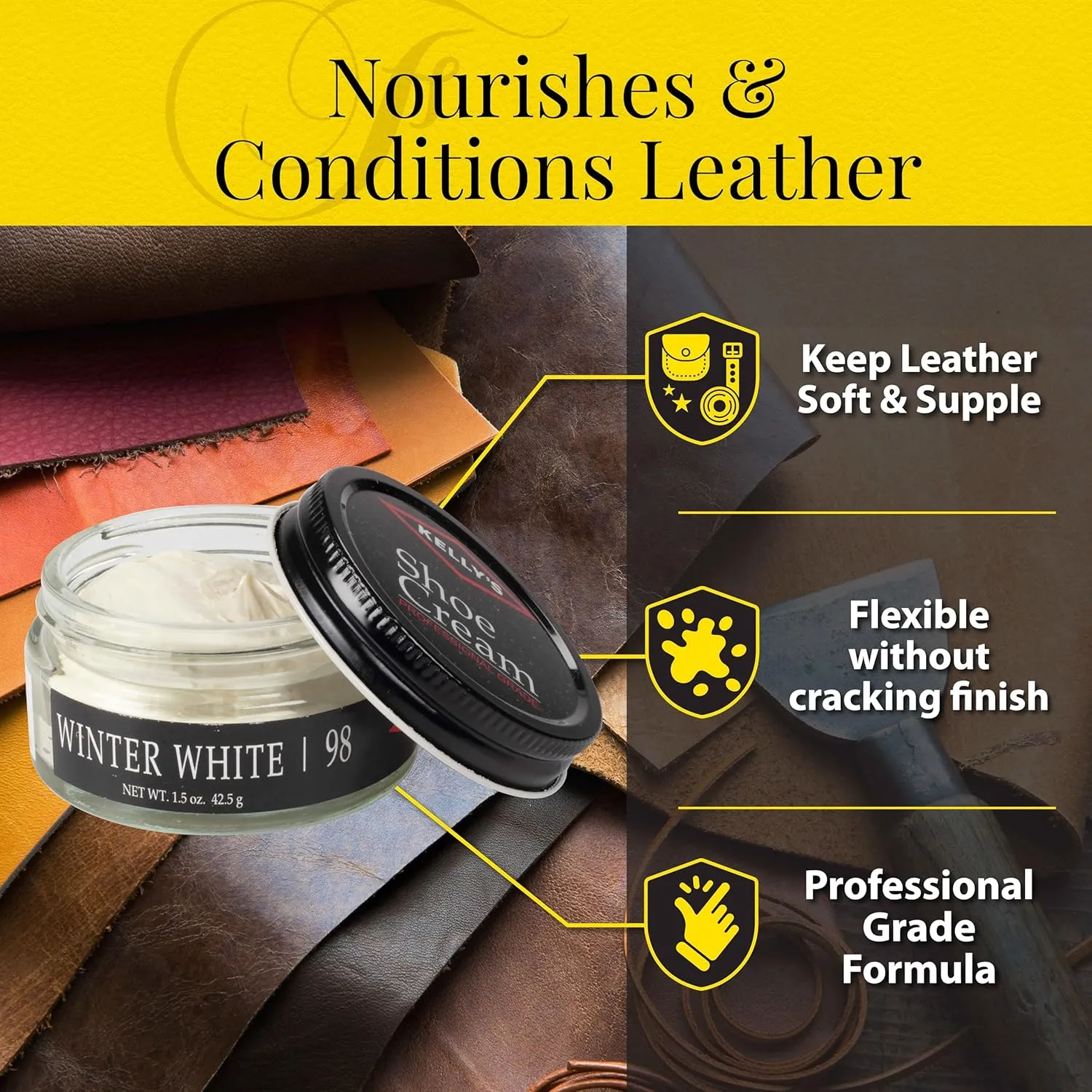 Kelly's Shoe Polish 1.5 oz - Professional Grade Shoe Cream - Condition, Recolor, Polish Leather - Multiple Colors Available