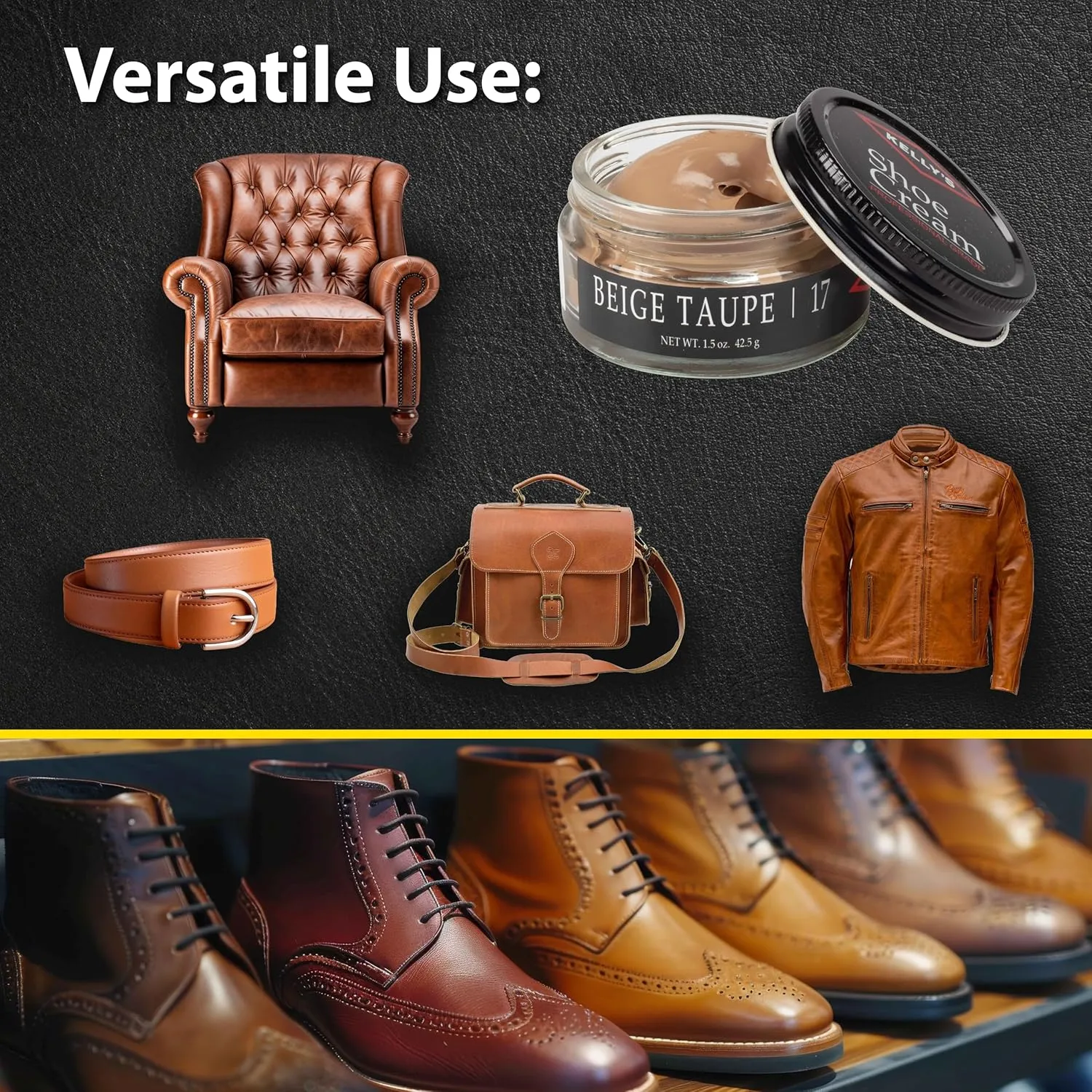 Kelly's Shoe Polish 1.5 oz - Professional Grade Shoe Cream - Condition, Recolor, Polish Leather - Multiple Colors Available