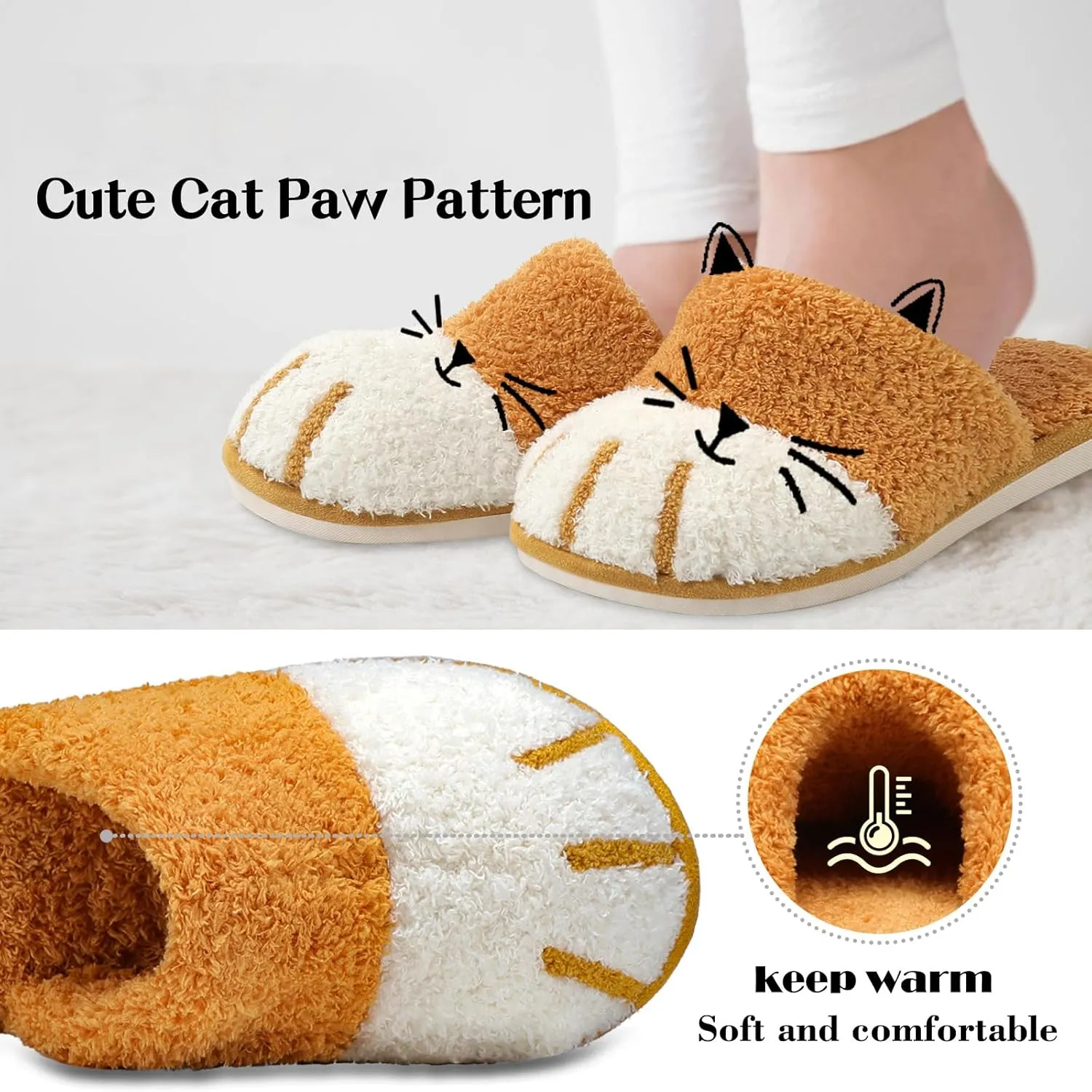 MAXTOP Women's Cat Paw Cozy Slippers Warm Gifts for Women Men with Memory Foam Trendy Cute Fuzzy Winter House Shoes Indoor Outdoor