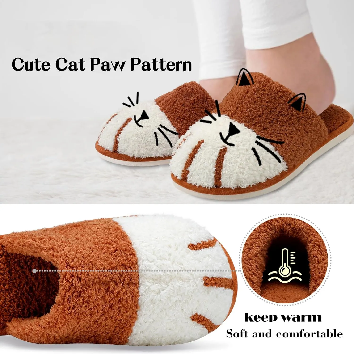 MAXTOP Women's Cat Paw Cozy Slippers Warm Gifts for Women Men with Memory Foam Trendy Cute Fuzzy Winter House Shoes Indoor Outdoor
