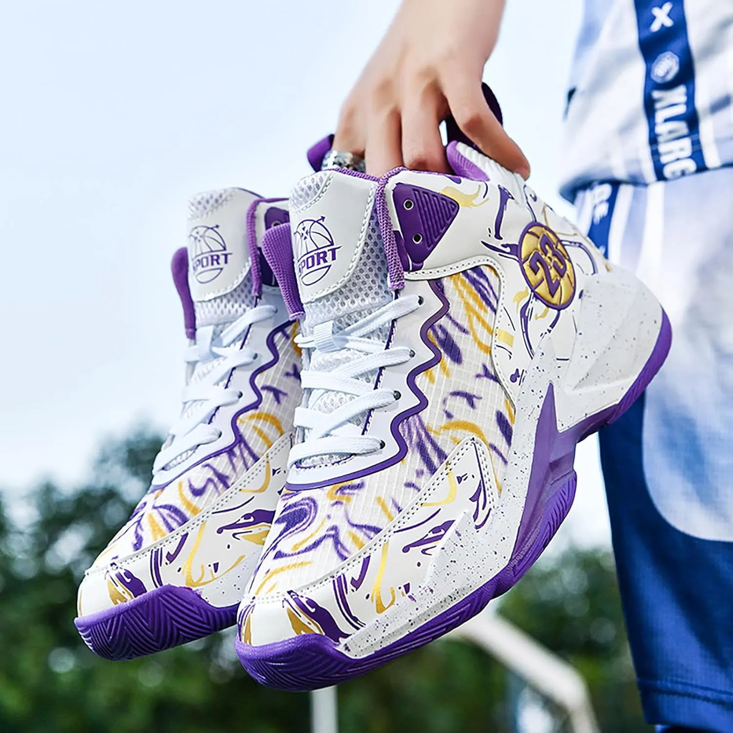 Men's Basketball Shoes No-Slip Breathable Outdoor Shoes for Women Fashion Graffiti Training Shoes