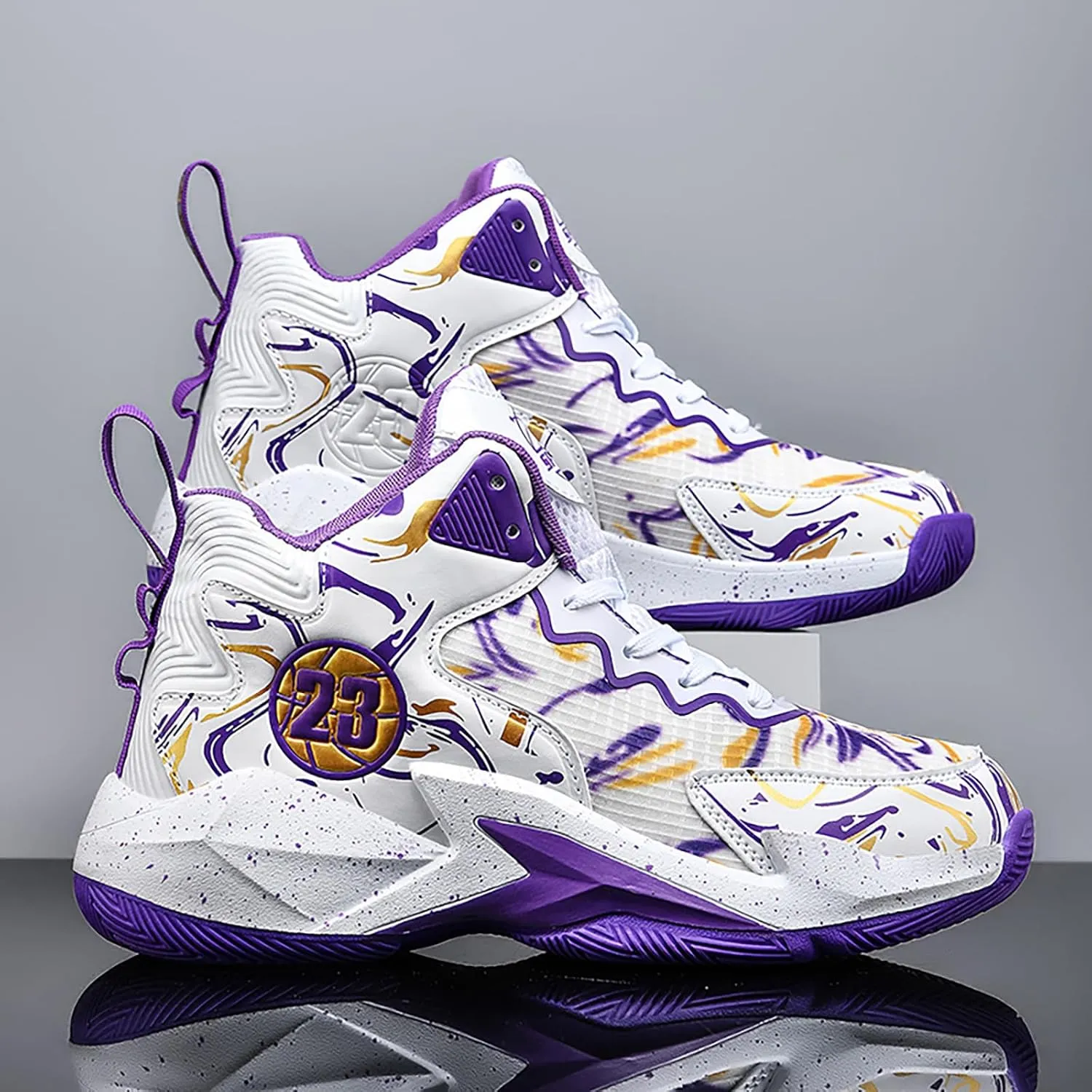 Men's Basketball Shoes No-Slip Breathable Outdoor Shoes for Women Fashion Graffiti Training Shoes