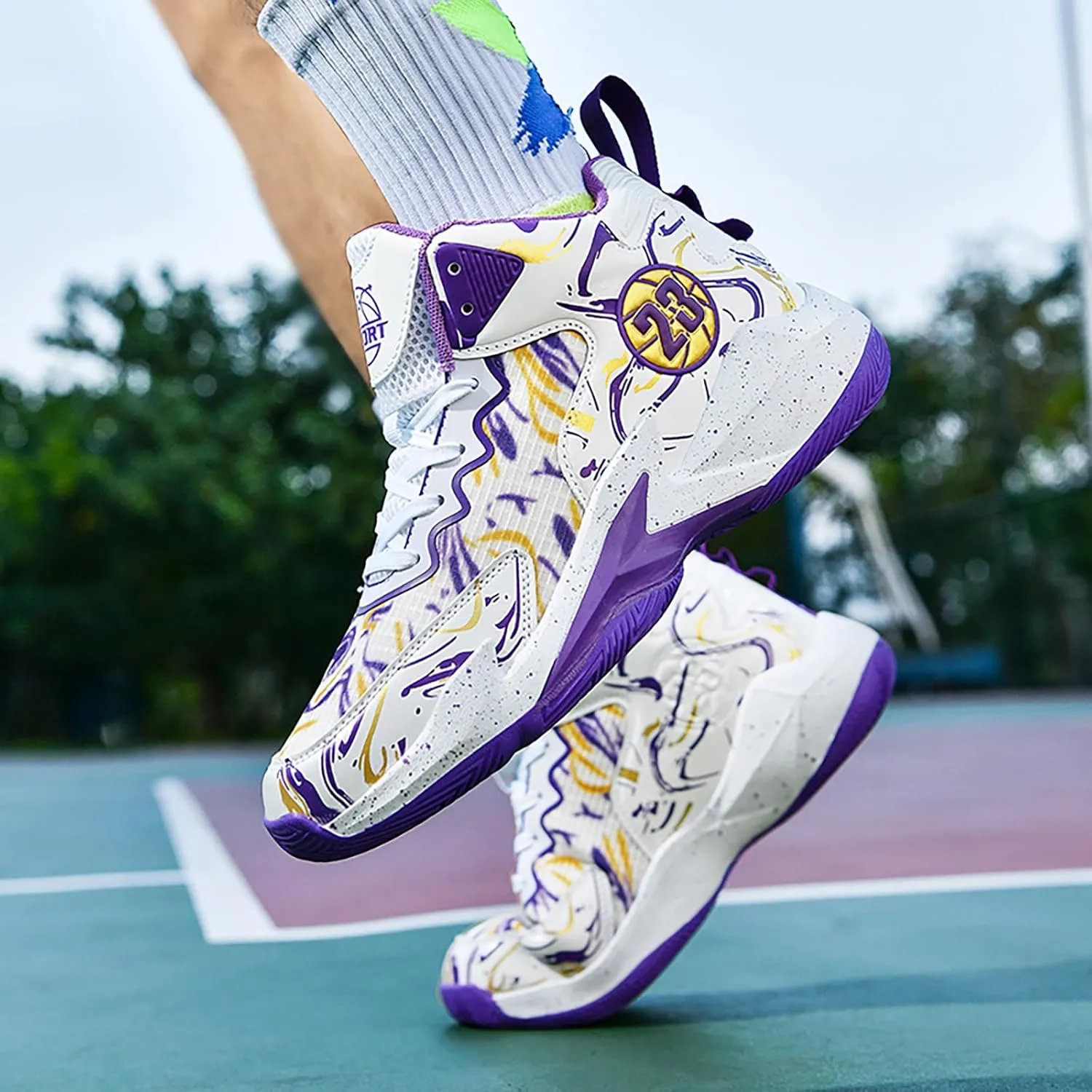 Men's Basketball Shoes No-Slip Breathable Outdoor Shoes for Women Fashion Graffiti Training Shoes