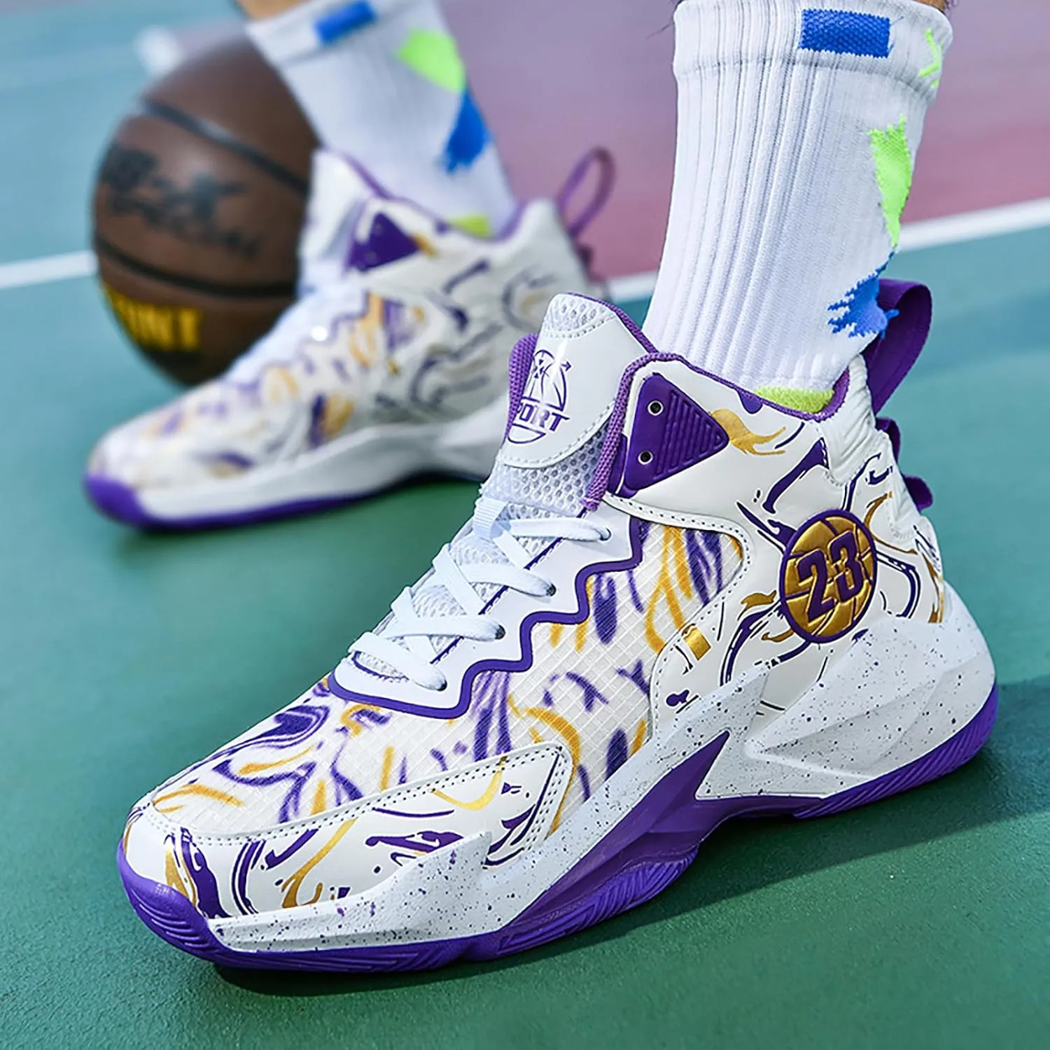 Men's Basketball Shoes No-Slip Breathable Outdoor Shoes for Women Fashion Graffiti Training Shoes