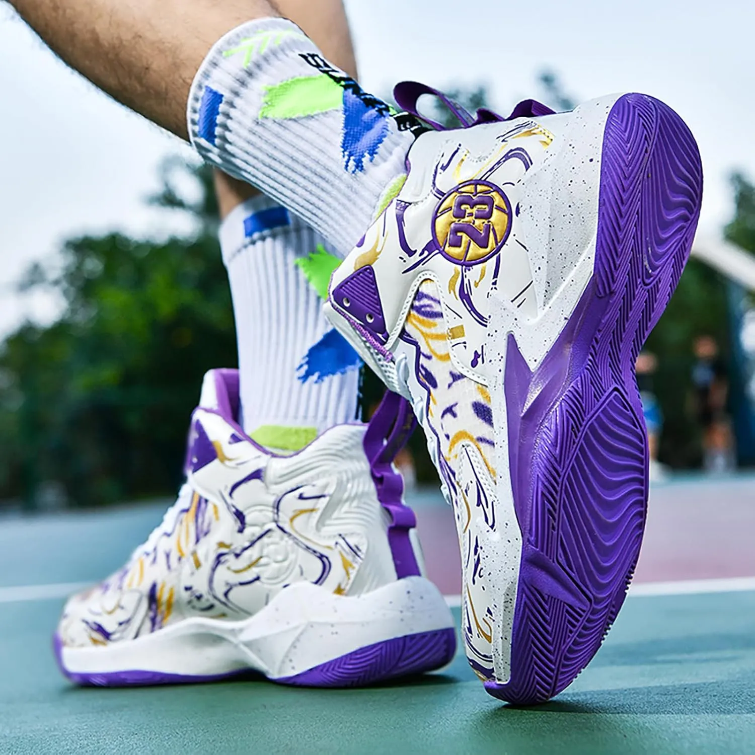 Men's Basketball Shoes No-Slip Breathable Outdoor Shoes for Women Fashion Graffiti Training Shoes