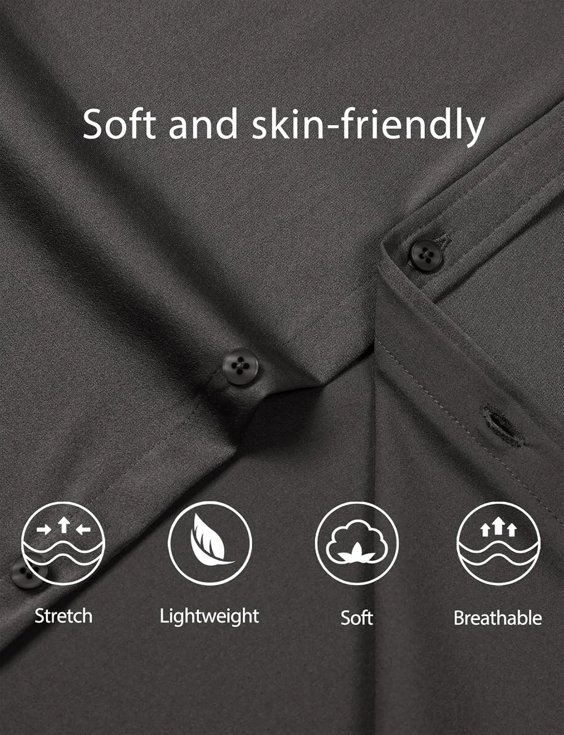 Men's Stretch Soft Slim Fit Dress Shirts Long Sleeve Formal Wedding Business Casual Button Down Shirt