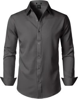 Men's Stretch Soft Slim Fit Dress Shirts Long Sleeve Formal Wedding Business Casual Button Down Shirt