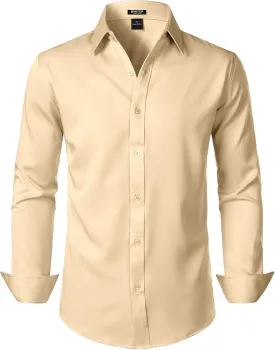 Men's Stretch Soft Slim Fit Dress Shirts Long Sleeve Formal Wedding Business Casual Button Down Shirt