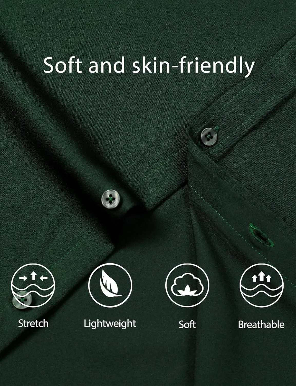 Men's Stretch Soft Slim Fit Dress Shirts Long Sleeve Formal Wedding Business Casual Button Down Shirt