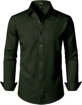 Men's Stretch Soft Slim Fit Dress Shirts Long Sleeve Formal Wedding Business Casual Button Down Shirt
