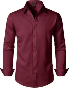 Men's Stretch Soft Slim Fit Dress Shirts Long Sleeve Formal Wedding Business Casual Button Down Shirt