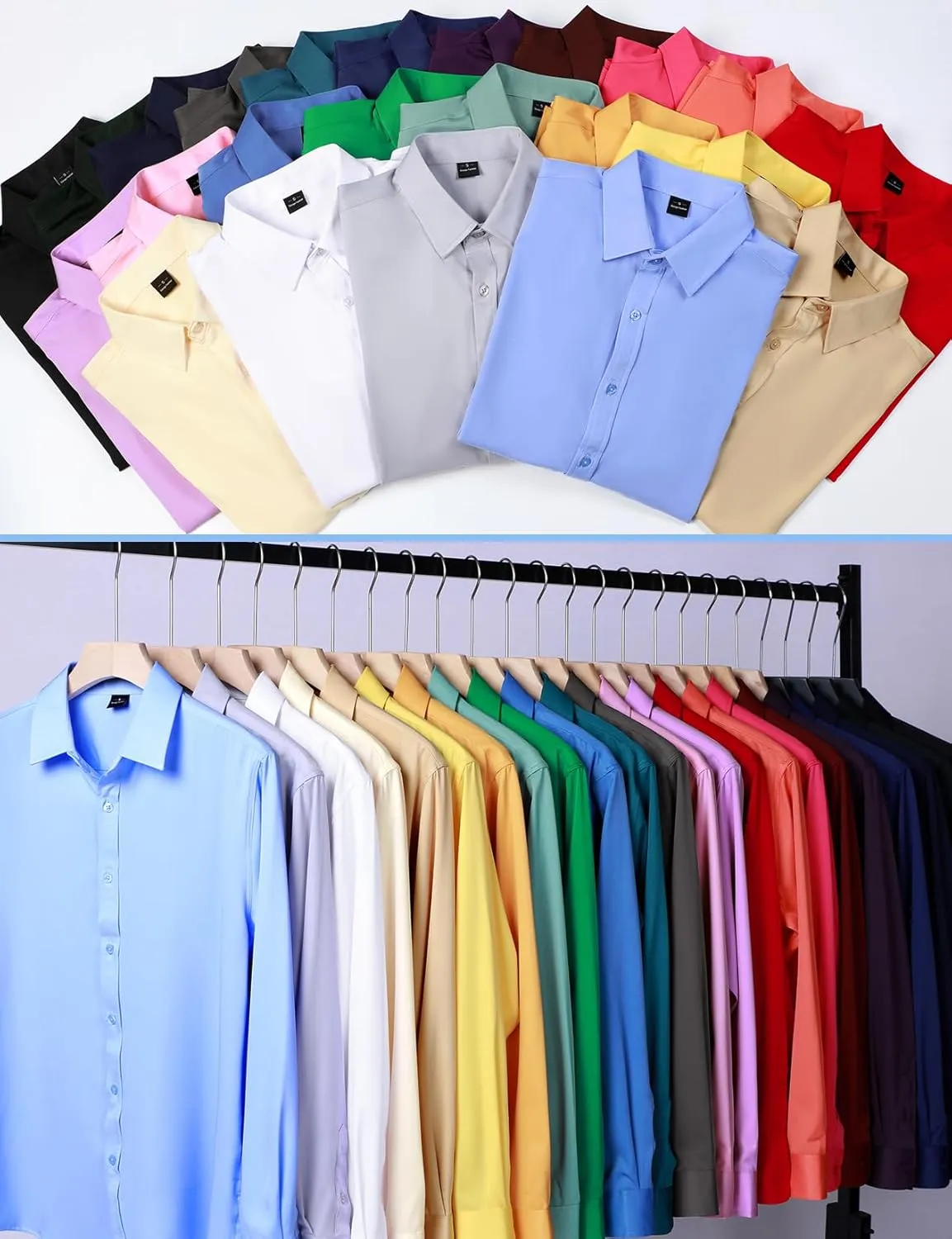 Men's Stretch Soft Slim Fit Dress Shirts Long Sleeve Formal Wedding Business Casual Button Down Shirt