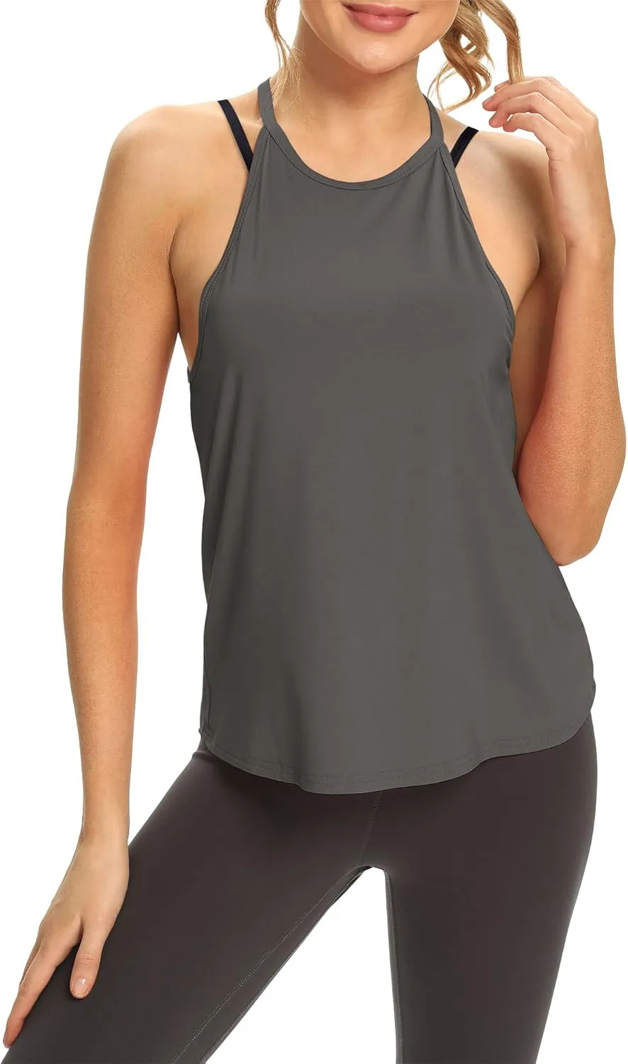 Mippo Womens Open Back Workout Tops Sleeveless Halter Gym Athletic Tank Tops Loose Fit