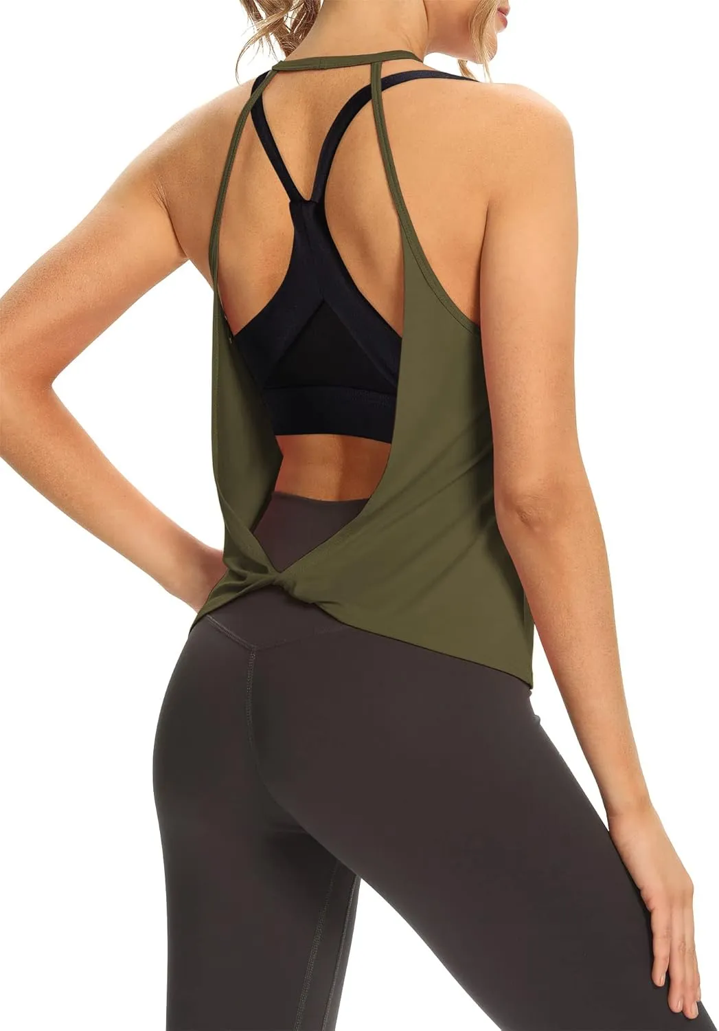 Mippo Womens Open Back Workout Tops Sleeveless Halter Gym Athletic Tank Tops Loose Fit