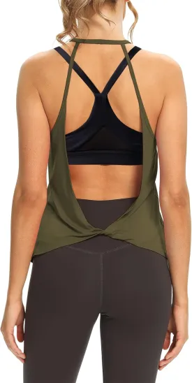 Mippo Womens Open Back Workout Tops Sleeveless Halter Gym Athletic Tank Tops Loose Fit