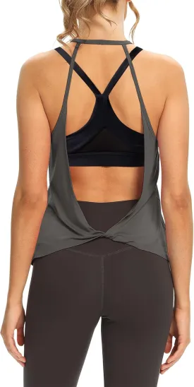 Mippo Womens Open Back Workout Tops Sleeveless Halter Gym Athletic Tank Tops Loose Fit