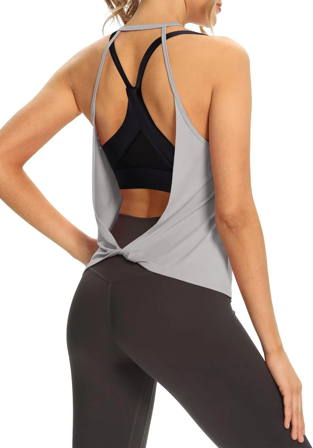 Mippo Womens Open Back Workout Tops Sleeveless Halter Gym Athletic Tank Tops Loose Fit