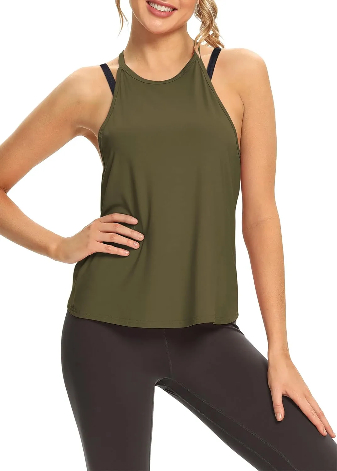 Mippo Womens Open Back Workout Tops Sleeveless Halter Gym Athletic Tank Tops Loose Fit