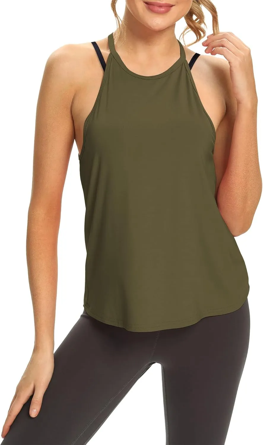 Mippo Womens Open Back Workout Tops Sleeveless Halter Gym Athletic Tank Tops Loose Fit
