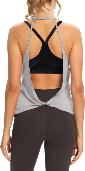 Mippo Womens Open Back Workout Tops Sleeveless Halter Gym Athletic Tank Tops Loose Fit