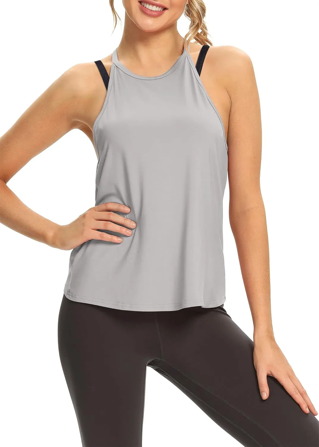 Mippo Womens Open Back Workout Tops Sleeveless Halter Gym Athletic Tank Tops Loose Fit