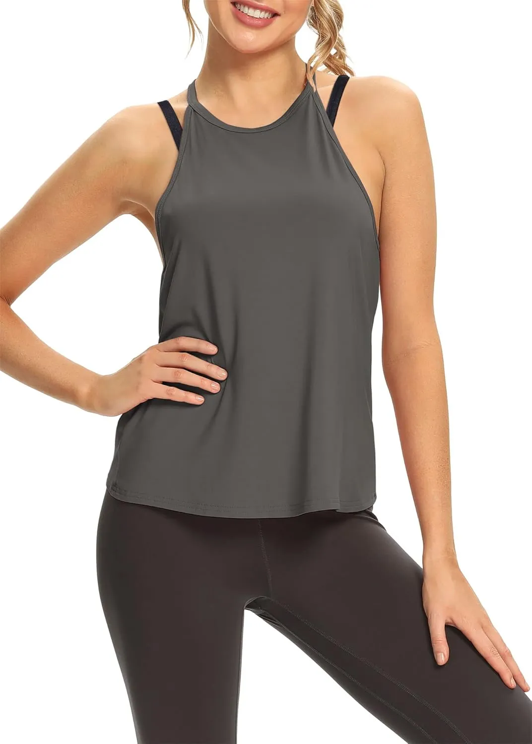 Mippo Womens Open Back Workout Tops Sleeveless Halter Gym Athletic Tank Tops Loose Fit