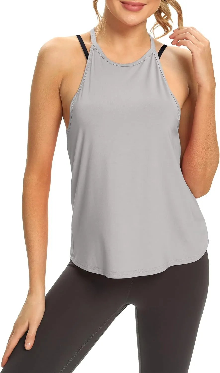 Mippo Womens Open Back Workout Tops Sleeveless Halter Gym Athletic Tank Tops Loose Fit