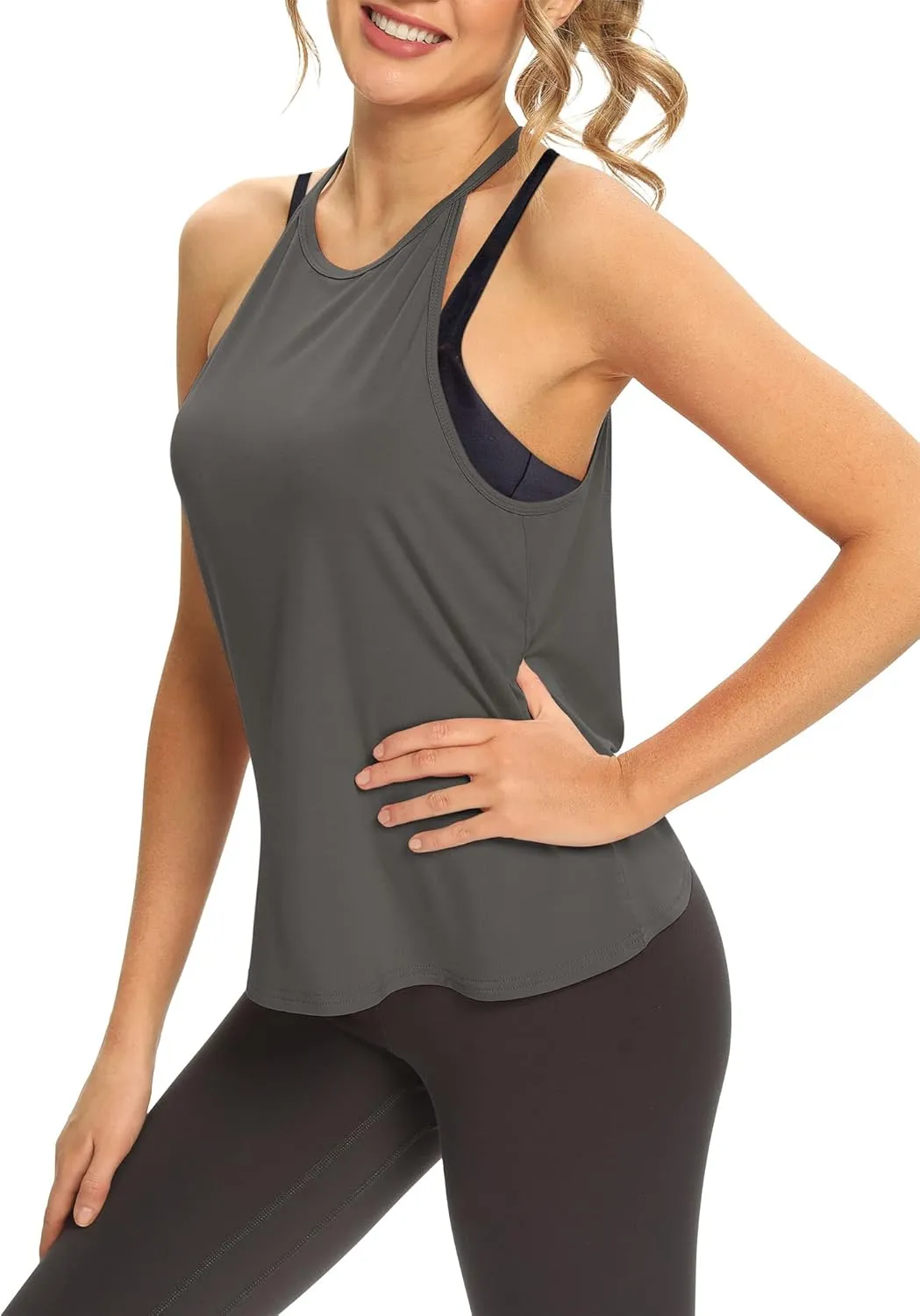 Mippo Womens Open Back Workout Tops Sleeveless Halter Gym Athletic Tank Tops Loose Fit