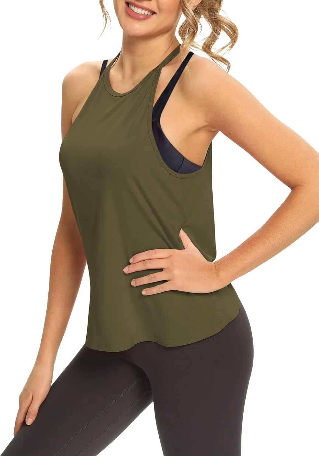 Mippo Womens Open Back Workout Tops Sleeveless Halter Gym Athletic Tank Tops Loose Fit