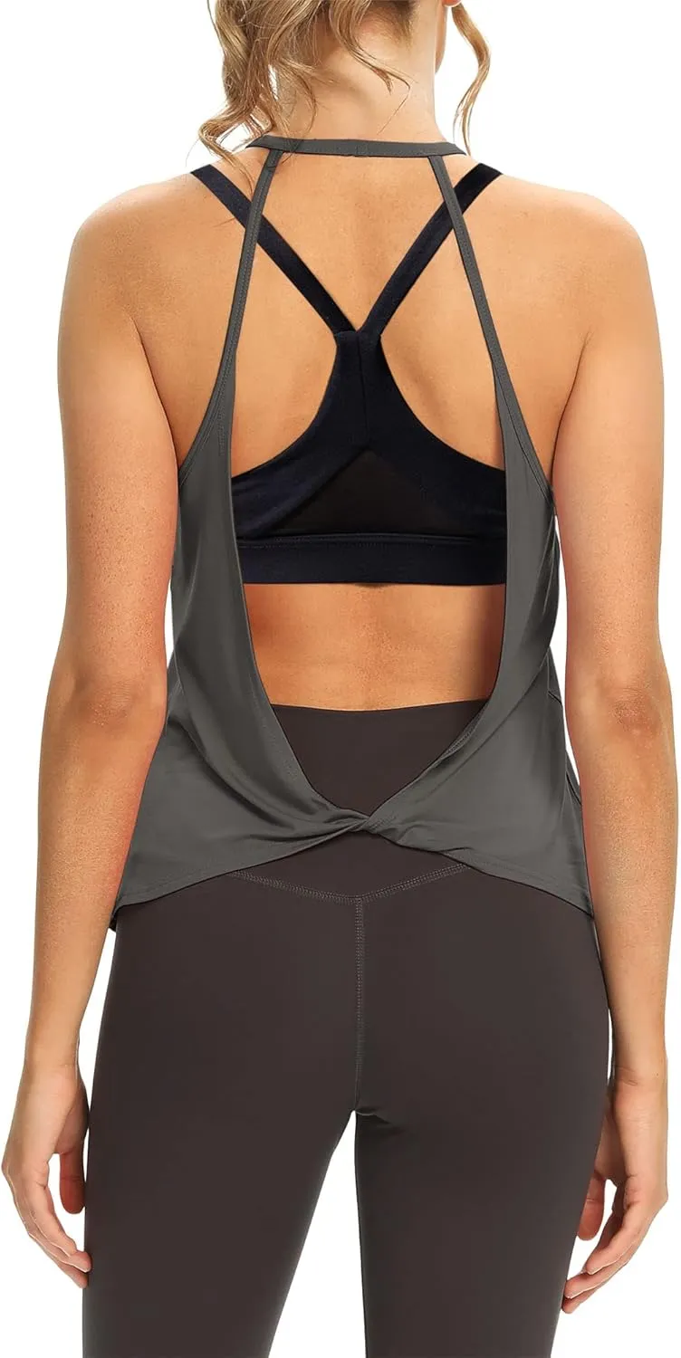 Mippo Womens Open Back Workout Tops Sleeveless Halter Gym Athletic Tank Tops Loose Fit